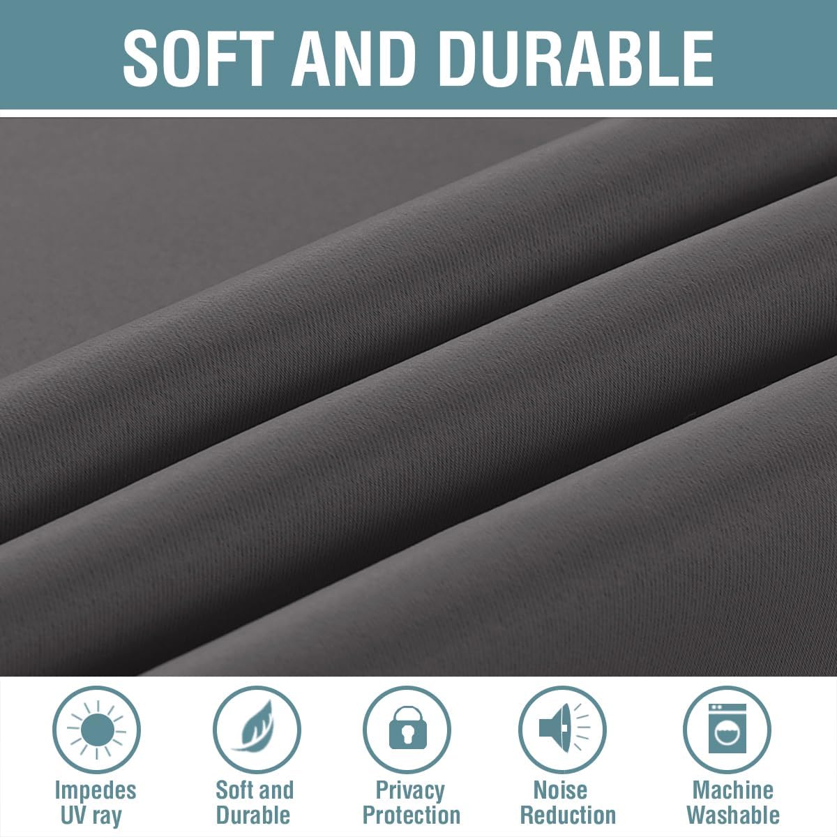 H.VERSAILTEX Microfiber Blackout Grey Curtains for Patio Door Thermal Insulated Living Room Curtains, Room Darkening Noise Reducing Blackout Curtain for Bedroom, Charcoal Gray (1 Panel), 52'W x 96'L