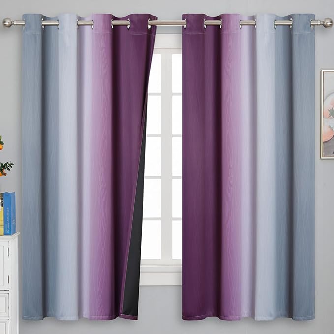 Ombre Purple and Gray Blackout Curtains 63 Inch Length 2 panels, Full Room - Image 2
