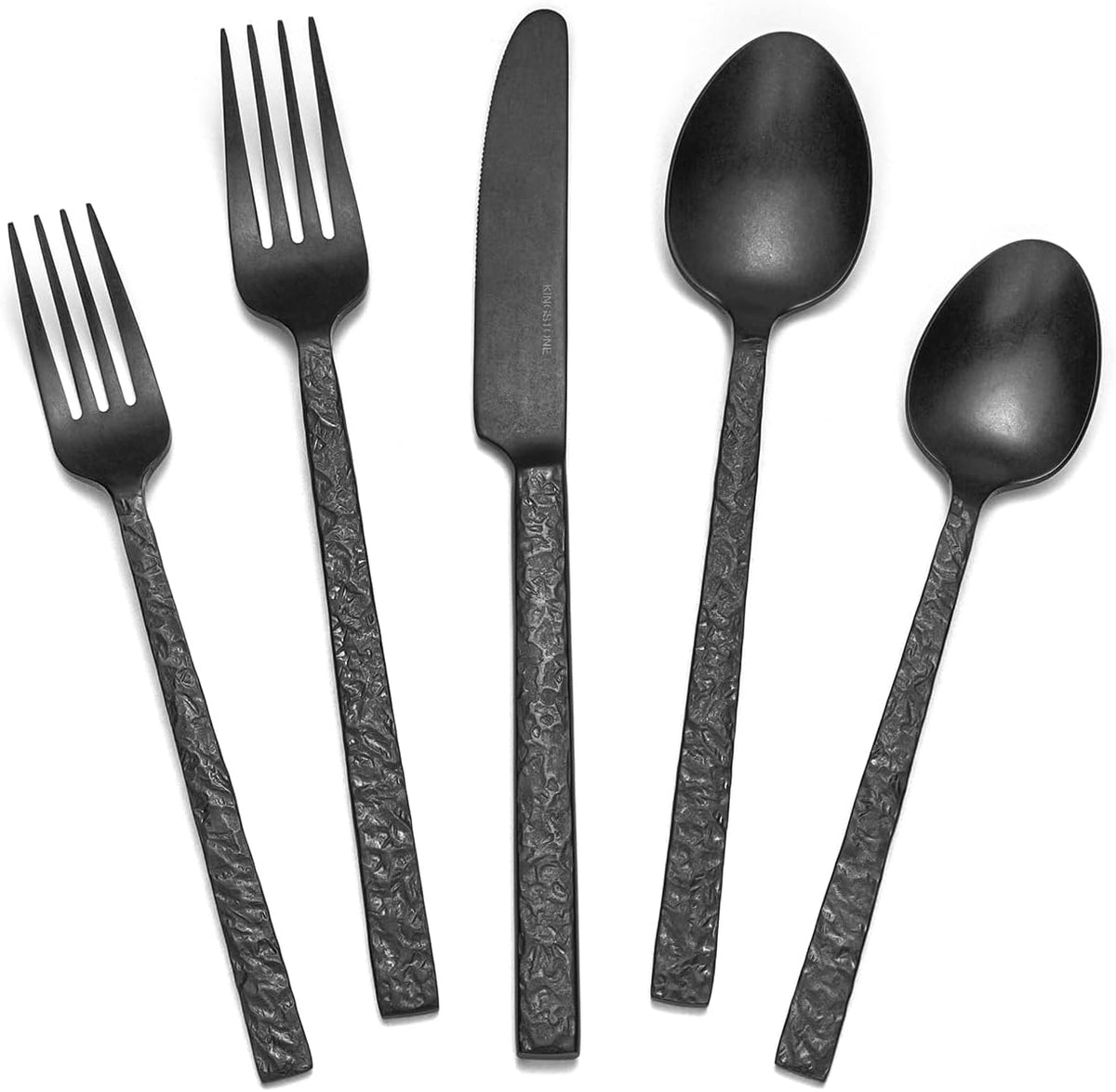 20 Pcs Black Hammered Silverware Set for 4, 18/10 Stainless Steel Flatware