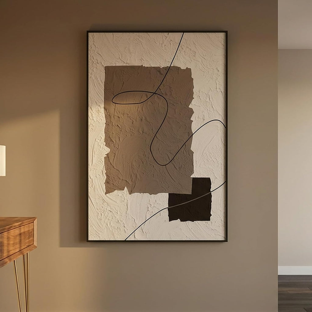 QKF Earth Geometric 3D Texture Black Aluminum Frame Canvas Wall Art