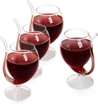 Tlence 4 Pack Straw Wine Glass, 12 OZ Sipping Wine Glasses with Built-in Straw, Creative Tube Cocktail Goblets, Clear Funny Decanter Cups for Juice Ice Cream Champagne Party Glassware Barware