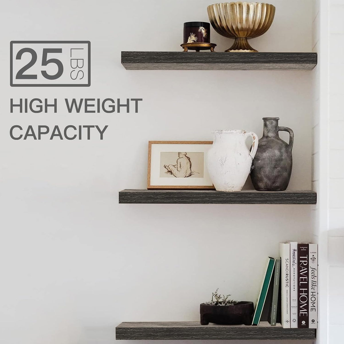 QEEIG Bathroom Long Floating Shelves for Wall (Grey, Set of 2, 23.6")