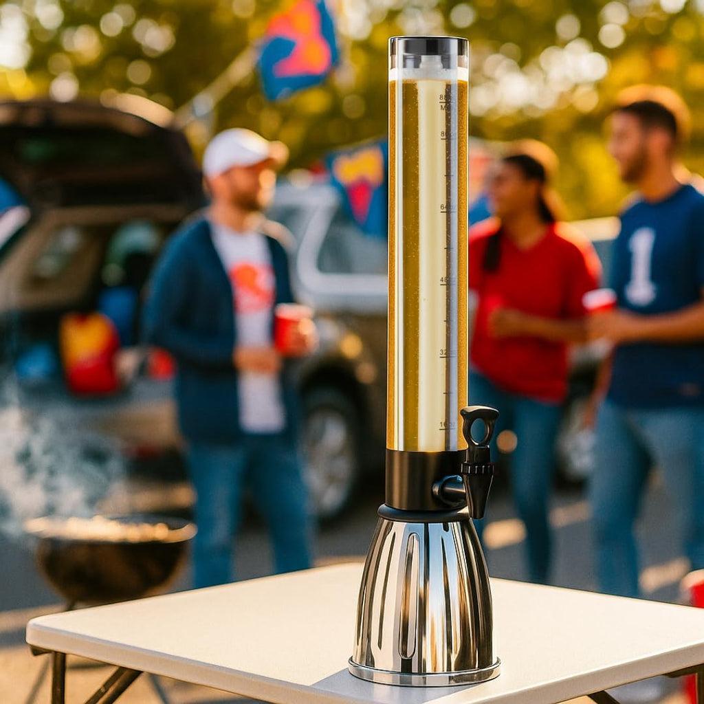 OGGI Beer Tower 3L/100oz - Beverage Dispenser with Spigot & Ice Tube, Margarita Tower, Mimosa Tower, Perfect Drink Dispensers for Parties, Drink Tower, Holds 6 Pints of Beer - Stainless