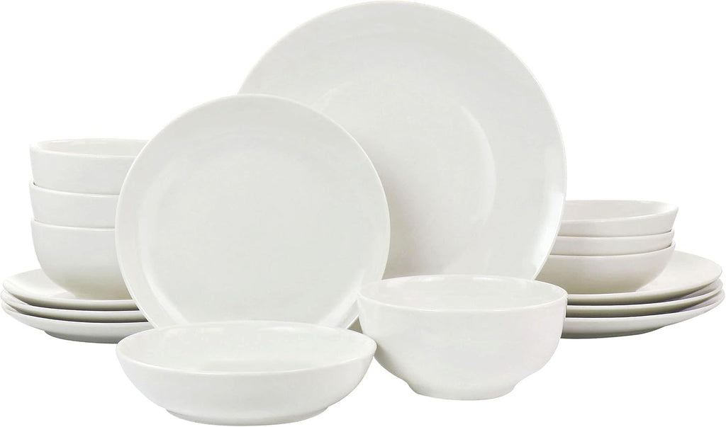 Elama White Porcelain Dish Dinnerware Set, 18 Piece (Elama Glossy)