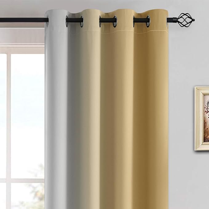 Yakamok Beige and Greyish White Ombre Curtains, Room Darkening Gradient Color - Image 3