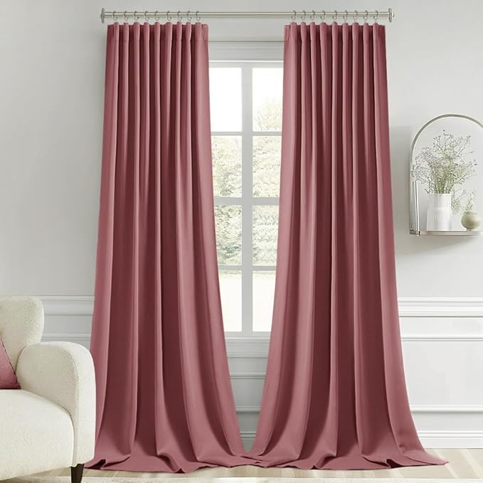 MIULEE Dusty Rose Back Tab Blackout Curtain 96 Inch Long 2 Panels Set - Image 9