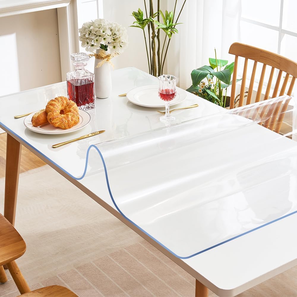 28x60 inch Clear Plastic Dining Room Table Protector PVC Table Cover Mat Desk Pad Mat Rectangular Plastic Outdoor Table Top Protector PVC Table Pad for Coffee Table Kitchen Countertop Bench Entryway