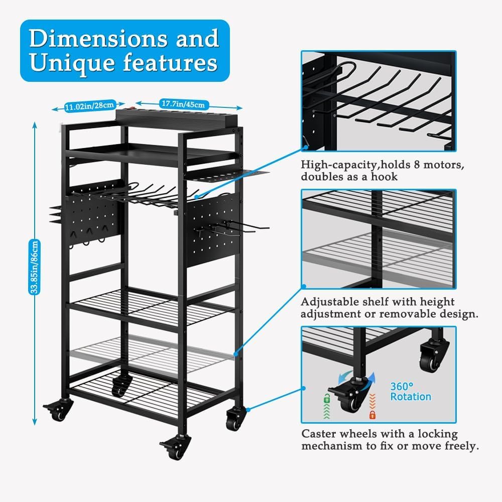 INGIORDAR Power Tool Organizer storage Cart with Charging Station,Black