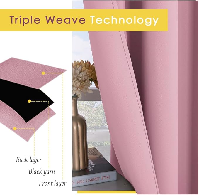 NICETOWN Blackout Curtains for Bedroom, Rouge Pink, 42 W by 80 L, Thermal - Image 3