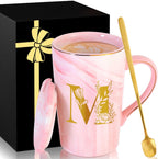Personalized Ceramic Women Coffee Mug Tea Cup with Lid Heavy Pretty Large Pink Customized Cool Cute Women Birthday Christmas Gift for Her Wife Mother Day Grandma Girlfriend Friend Friendship Unique,A