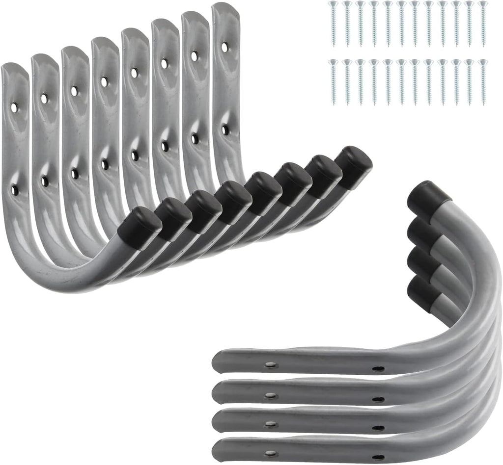 Garage Hooks, 4 Inch Heavy Duty Steel J Hooks for Wall, 12 Pack, Gray