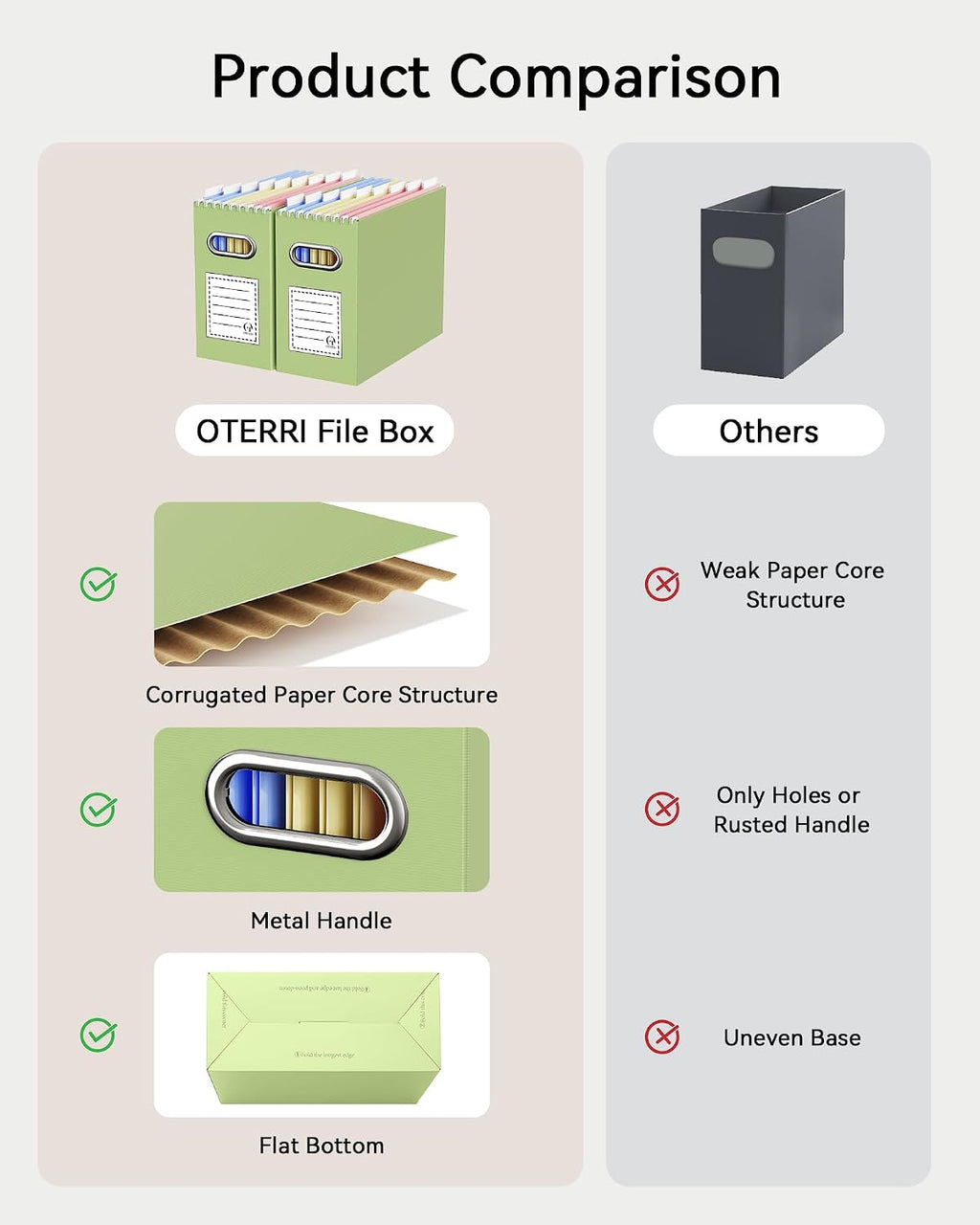 Portable Collapsible Cardboard File Box with Handle for Letter-Size