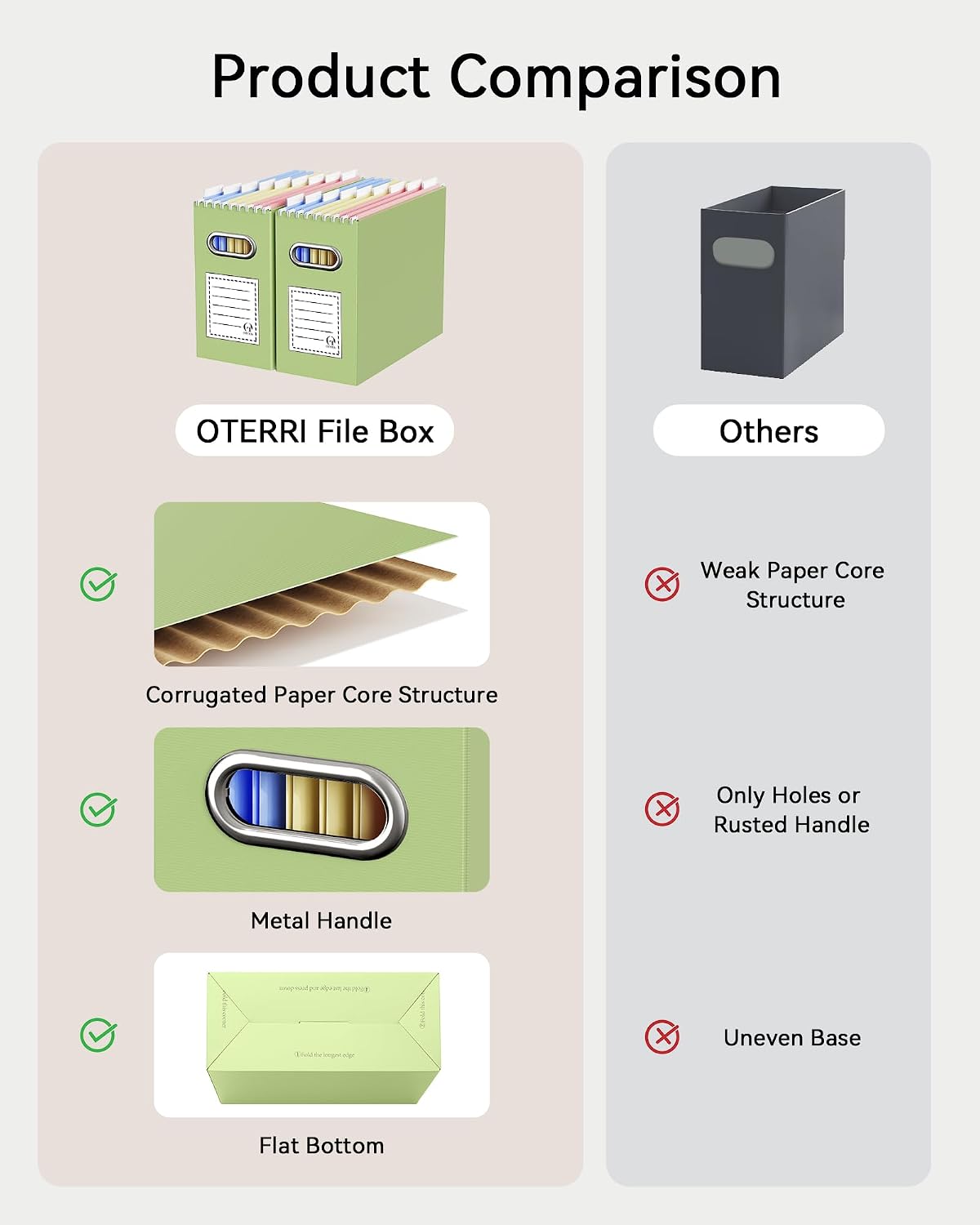 Portable Collapsible Cardboard File Box with Handle for Letter-Size
