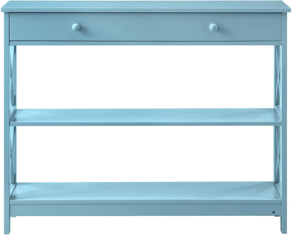 Convenience Concepts Oxford 1-Drawer Console Table 39.5" - Farmhouse Sofa Display with Storage Shelf For Living, Family, & Dining Room, Modern Entryway Hall Table for Kitchen, Bedroom, Sea Foam Blue