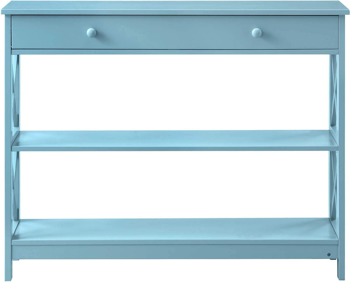 Convenience Concepts Oxford 1-Drawer Console Table 39.5" - Farmhouse Sofa Display with Storage Shelf For Living, Family, & Dining Room, Modern Entryway Hall Table for Kitchen, Bedroom, Sea Foam Blue