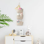 Over the Door Hanging Baskets with Button Strap, 3-Tier Woven Cotton Storage Organizer Bag, Wall-Mounted with Hook Decorative Hanging Kitchen Baskets - White