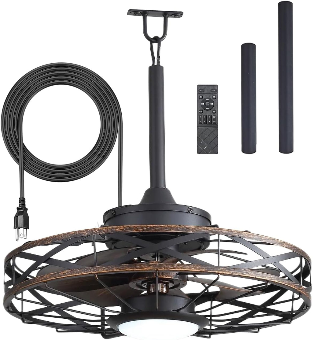 20" Gazebo Fans Outdoor Hanging, Caged Ceiling Fan with Light and Remote