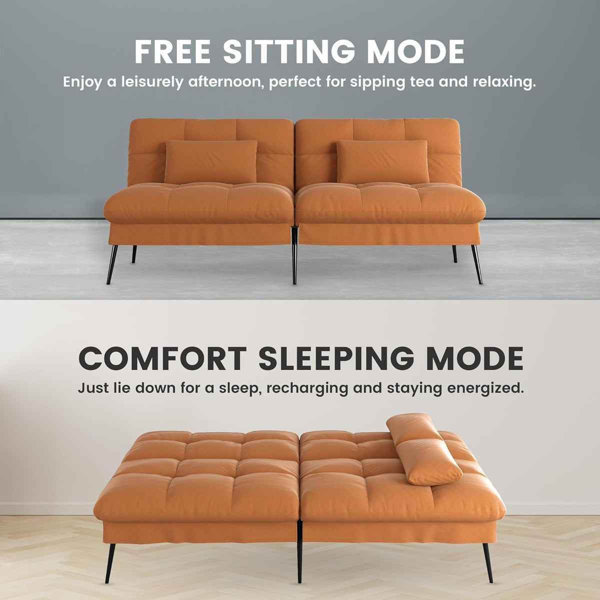 COMHOMA Futon Sofa Bed, 72″ Convertible Sleeper Sofa, Upholstered Loveseat