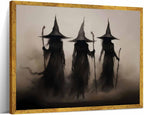 Three Witches Framed Halloween Wall Art Print Vintage Creepy Witchy Poster Spooky Gothic Mystical Witch Picture Dark Academia Occult Canvas Painting Decor for Bedroom Dorm Party Room 8x12inch