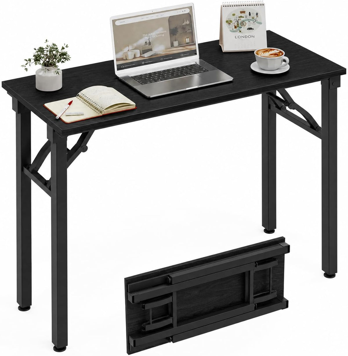 XBurmo Folding Desk Foldable Table, No Assembly 35.8" Foldable Desk Space-Saving Workstation for Small Space, Computer Table, Flat Storage for Home Office, Bedroom, Dorm, Study Room, Dark Oak