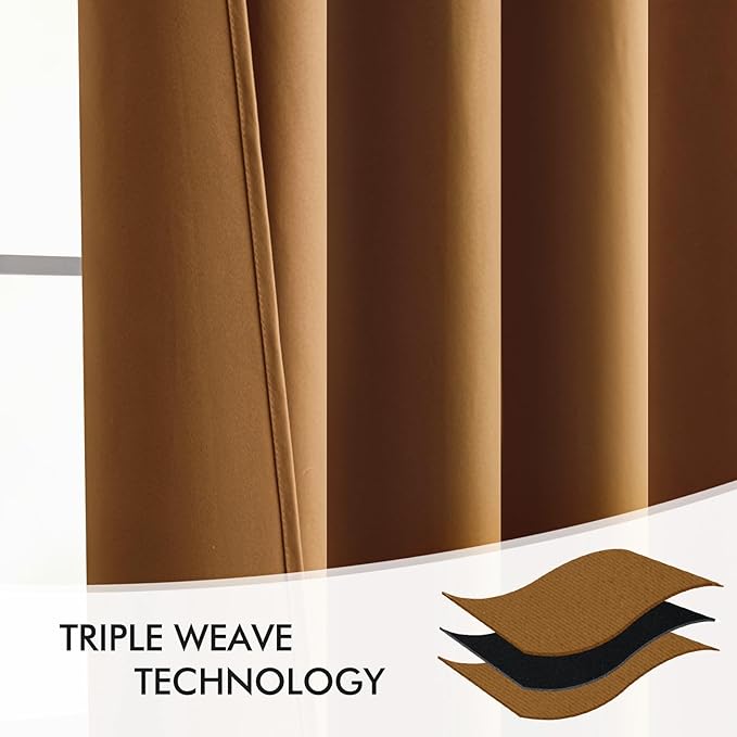 MIULEE Golden Brown Back Tab Blackout Curtains 72 Inches Long 2 Panels Set - Image 7