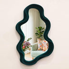 Emerald Green Wavy Wall Mirror Decor for Hallway Entryway, Irregular Cloud-Shaped Small Decorative Mirrors for Home Office Living Room, Modern Hanging Wall Art for Christmas Wedding Gift