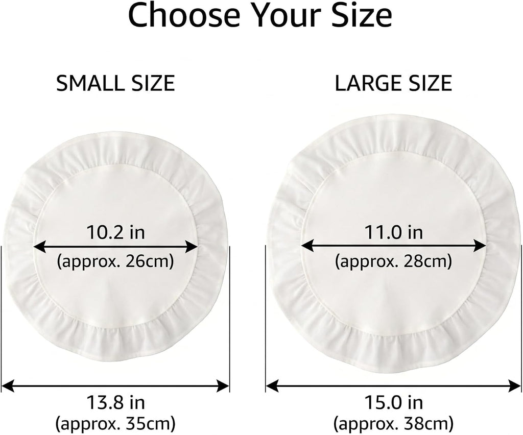 Round Ruffled Linen Blend Placemats, 15 Inch Scalloped Table Mats, Set of 4