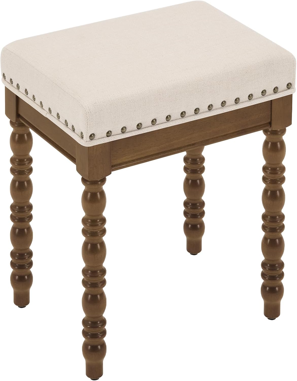 LUE BONA Vintage Vanity Chair with Spindle Solid Rubberwood Legs
