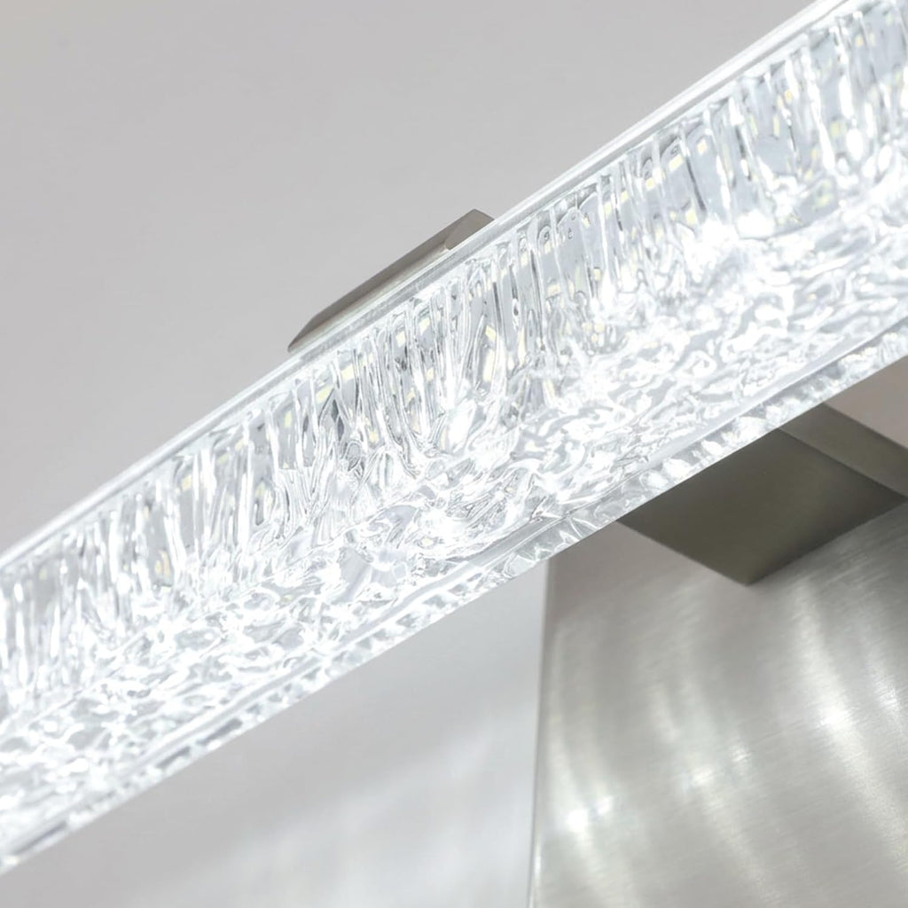 16 Inch Brushed Nickel LED Bathroom Vanity Light Fixtures, Iceberg Crushed Acrylic Modern Wall Sconce Lighting Over Mirror, 5500K Cool White Linear Vanity Lamp for Mirror Cabinet Powder Room