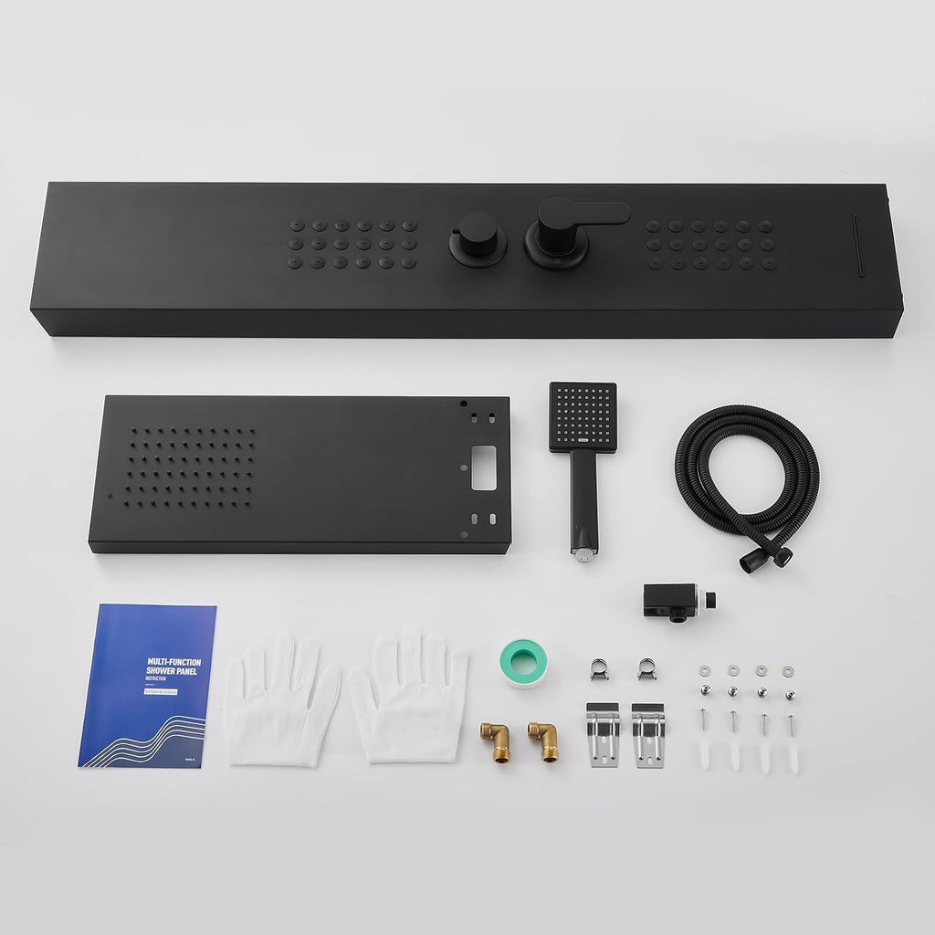 ROVATE 4 in 1 Shower Panel Tower with Powerful Body Jets, Matte Black
