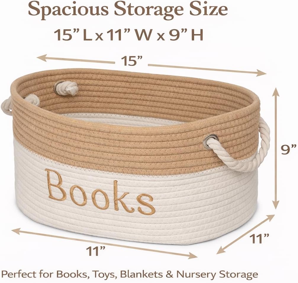 Large Book Storage Basket - 15 x 11 x 9 Book Bin