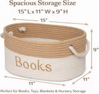 Large Book Storage Basket - 15 x 11 x 9 Book Bin