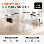 Superio 7.4 Quart Clear Plastic Storage Bin with Lid, Stackable Organizer Box, BPA-Free Storage Container for Home, Garage, School & Office, 1 Pack