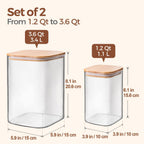 ComSaf Glass Storage Containers with Bamboo Lids 1.2/3.6 Qt 2 Pack