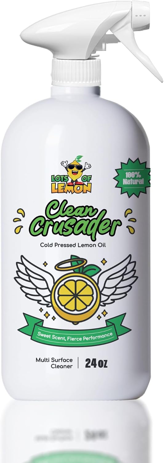 Clean Crusader Cold Pressed Lemon Oil Multi Surface Cleaner Spray - for Hardwood Floors, Countertops and Bathroom & More - Vegan & Cruelty Free Cleaning Supplies- 24 oz - 1 Pack