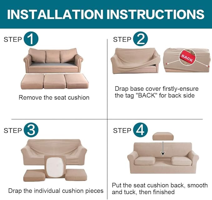 Turquoize 4 Piece Sofa Covers for 3 Cushion Couch Sofa Slipcover Soft Couch - Image 6