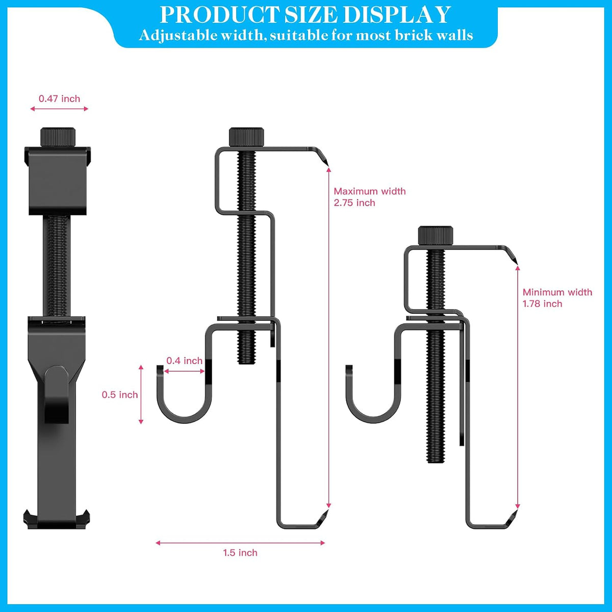 Lewufe Stainless Steel Brick Wall Clips, Brick Hooks Clamp Outdoor Heavy Duty 1-3/4" to 2-1/2" Brick Hook Brick Hangers No Drill, 6 Packs