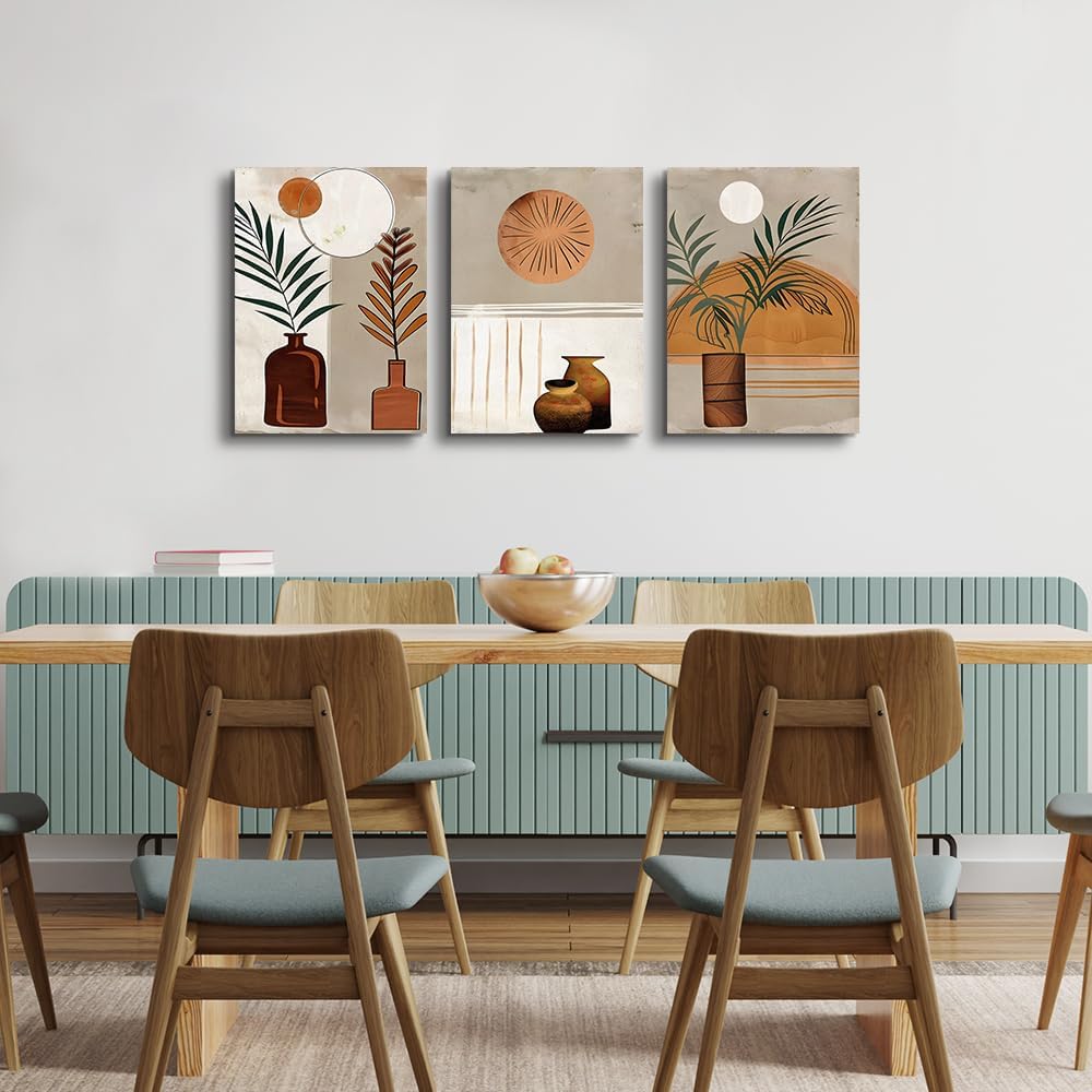 DZRWUBHS Boho Wall Art Prints - 3 Piece Abstract Wall Art for Bedroom, Living Room & Office - Ready To Hang