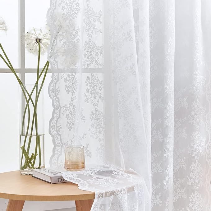YJ YANJUN Vintage Lace Curtains 72 Inches Long- Victorian Floral Pattern White by YJYANJUN