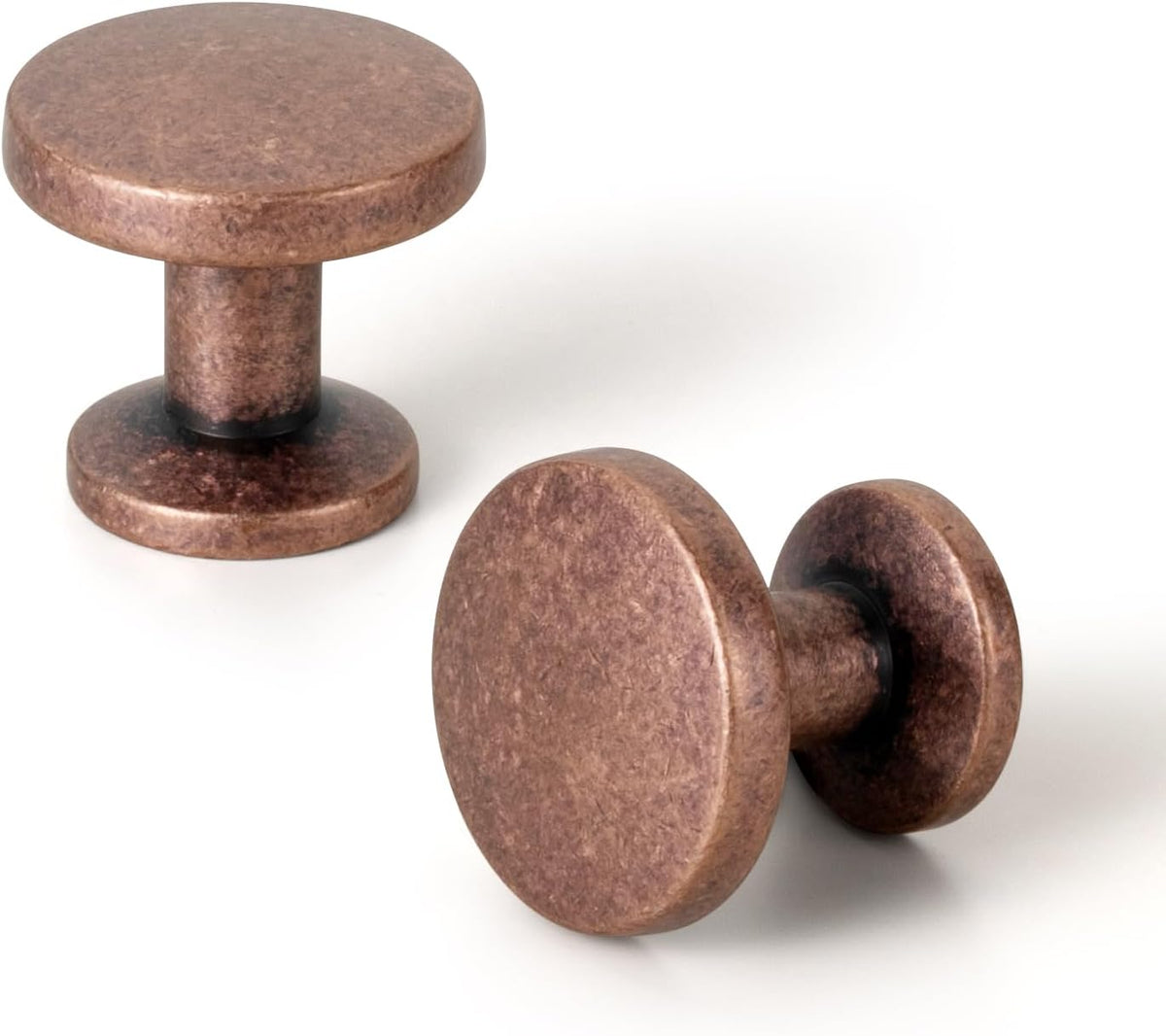 Antique Brass Cabinet Knobs, 1-3/16 Inch Round, Set of 12, Single Hole