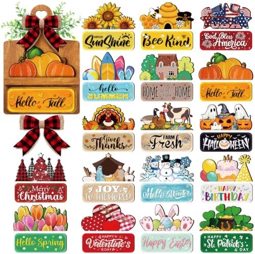 GlikCeil 37 Pcs Interchangeable Seasonal Decor Farmhouse Breadboard