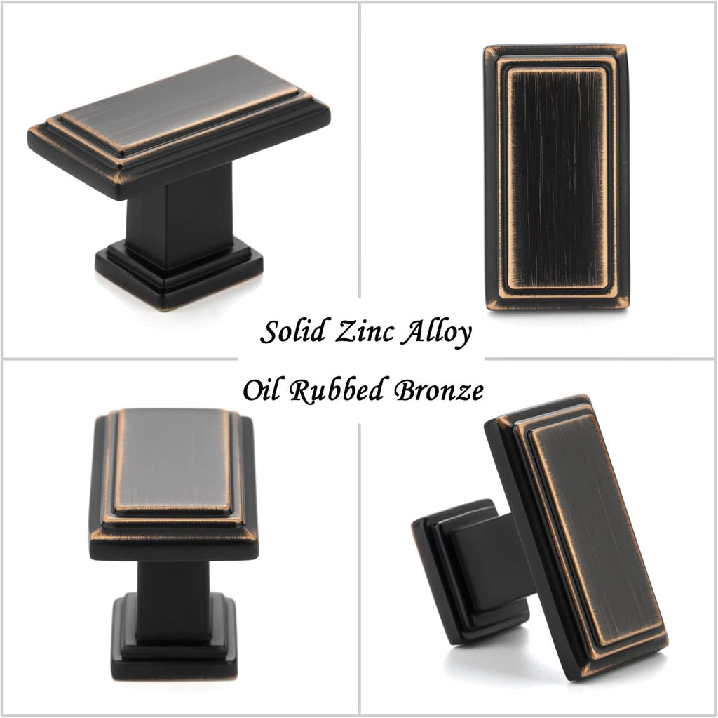 Rectangular Oil Rubbed Bronze Cabinet Knobs 1-1/2 Inch 10 Pack K2206