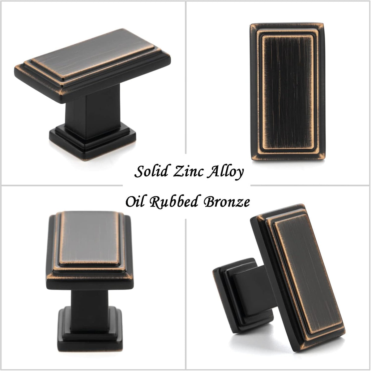 Rectangular Oil Rubbed Bronze Cabinet Knobs 1-1/2 Inch 10 Pack K2206