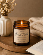 French Vanilla Scented Soy Candle, 7 oz Amber Glass Jar, Warm Vanilla Fragrance for Home, Relaxation & Gifting