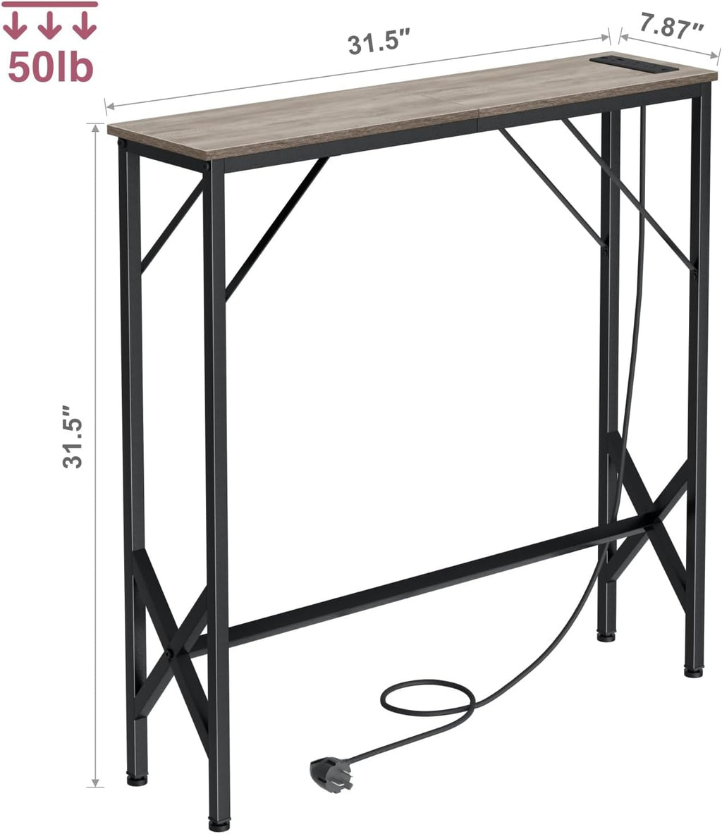 31.5‘’ Console Table, Skinny Entryway Table with Fast-Charging Station, Narrow Long Sofa Table, Behind Slim Couch Table for Entrance, Hallway, Living Room Decor ST-GY80-1