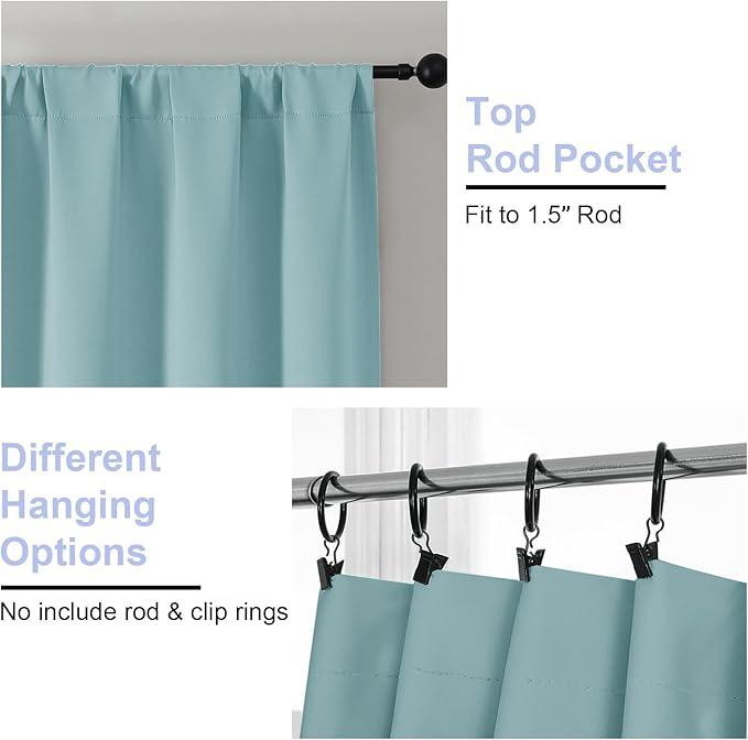 Simplebrand Ava Aqua Short 36 Inches Blackout Curtain 2 Panels Set, Half Window - Image 4