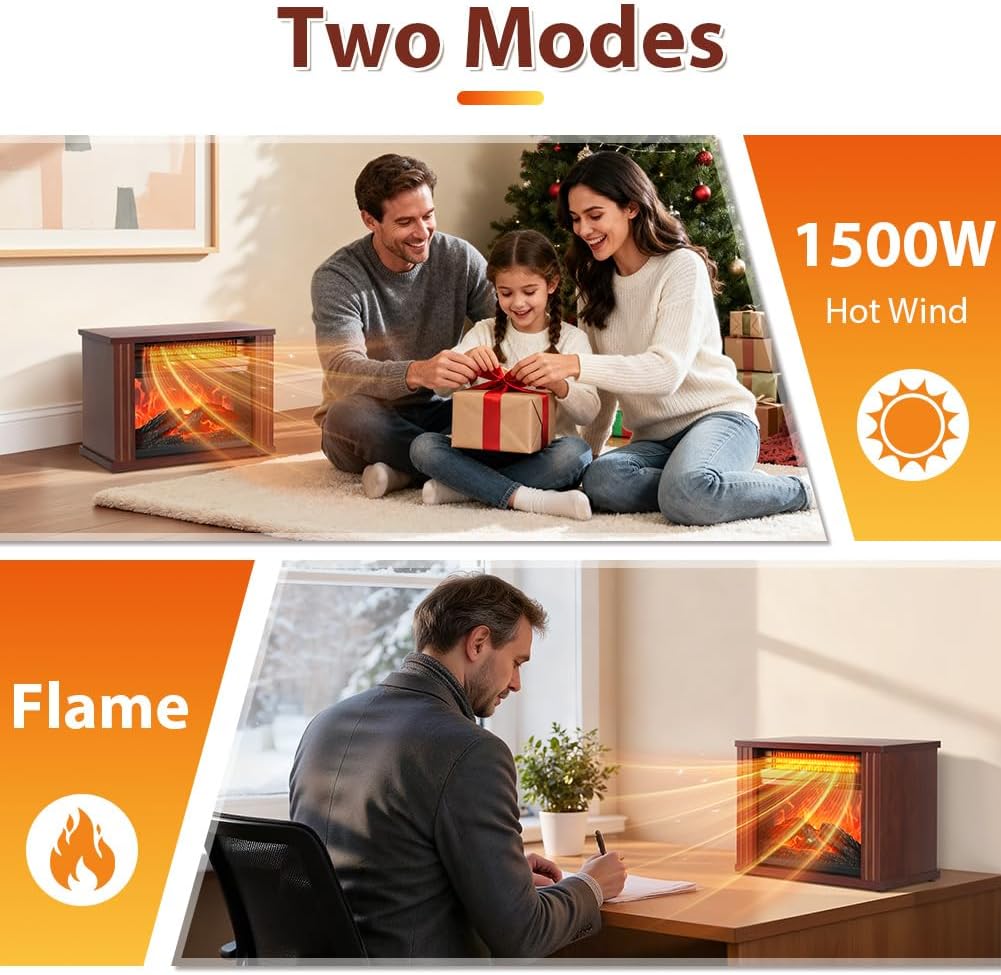 LifePlus Electric Fireplace Heater, Portable Wood Fireplace Stove