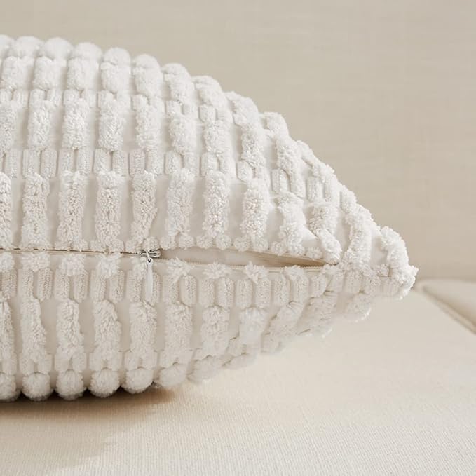 Fancy Homi 4 Packs Pure White Decorative Throw Pillow Covers 16x24 Inch - Image 3