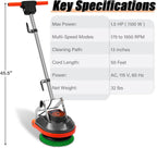 HHQ Commercial Floor Scrubber Machine with Brushes and Pads, Heavy Duty Floor Cleaner Polisher and Buffer- Deep Cleaning Tile and Grout, Hardwood Floors and Carpets without Getting on Hands and Knees
