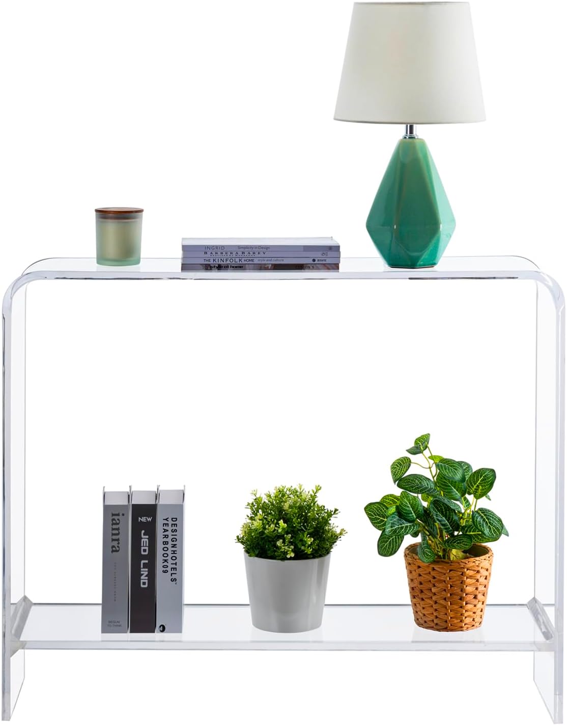 MyGift Clear Acrylic Console Table with Shelf, 2 Tier Entryway Table